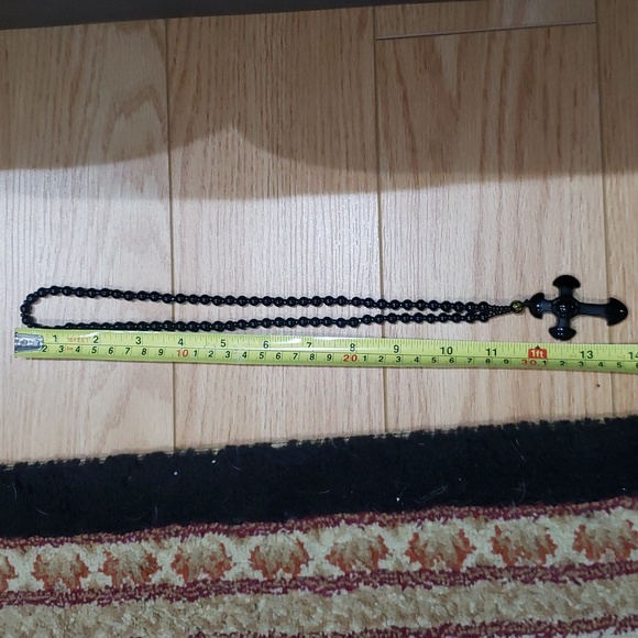 Natural crystal black obsidian cross necklace Amulet pendant with chain - Picture 9 of 10